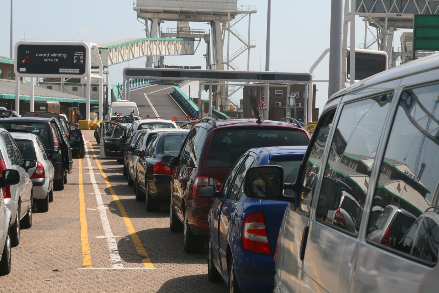 Cars queuing to board a ferry